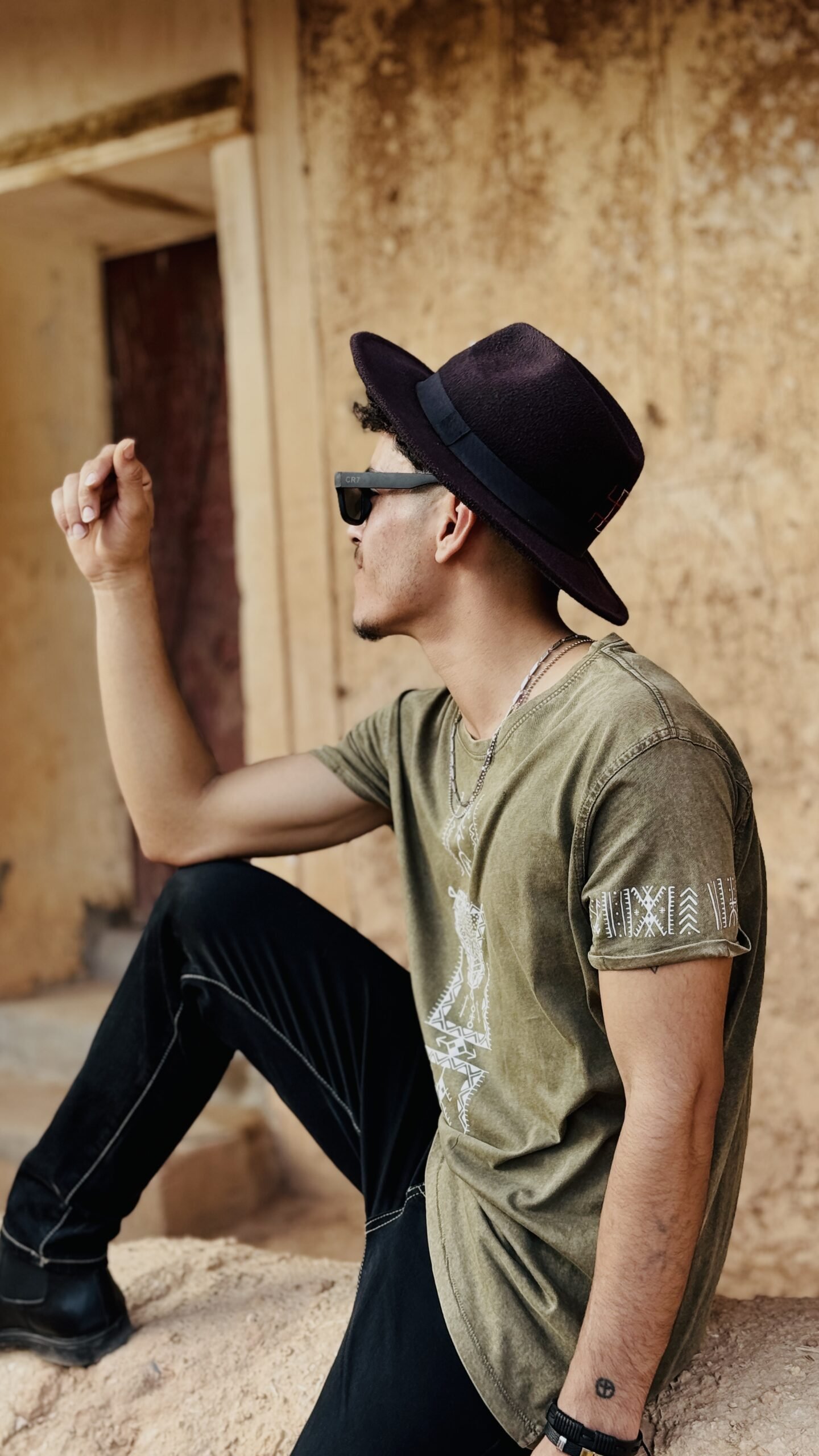 Moroccan heritage T-shirt featuring a distinctive cultural-inspired graphic design