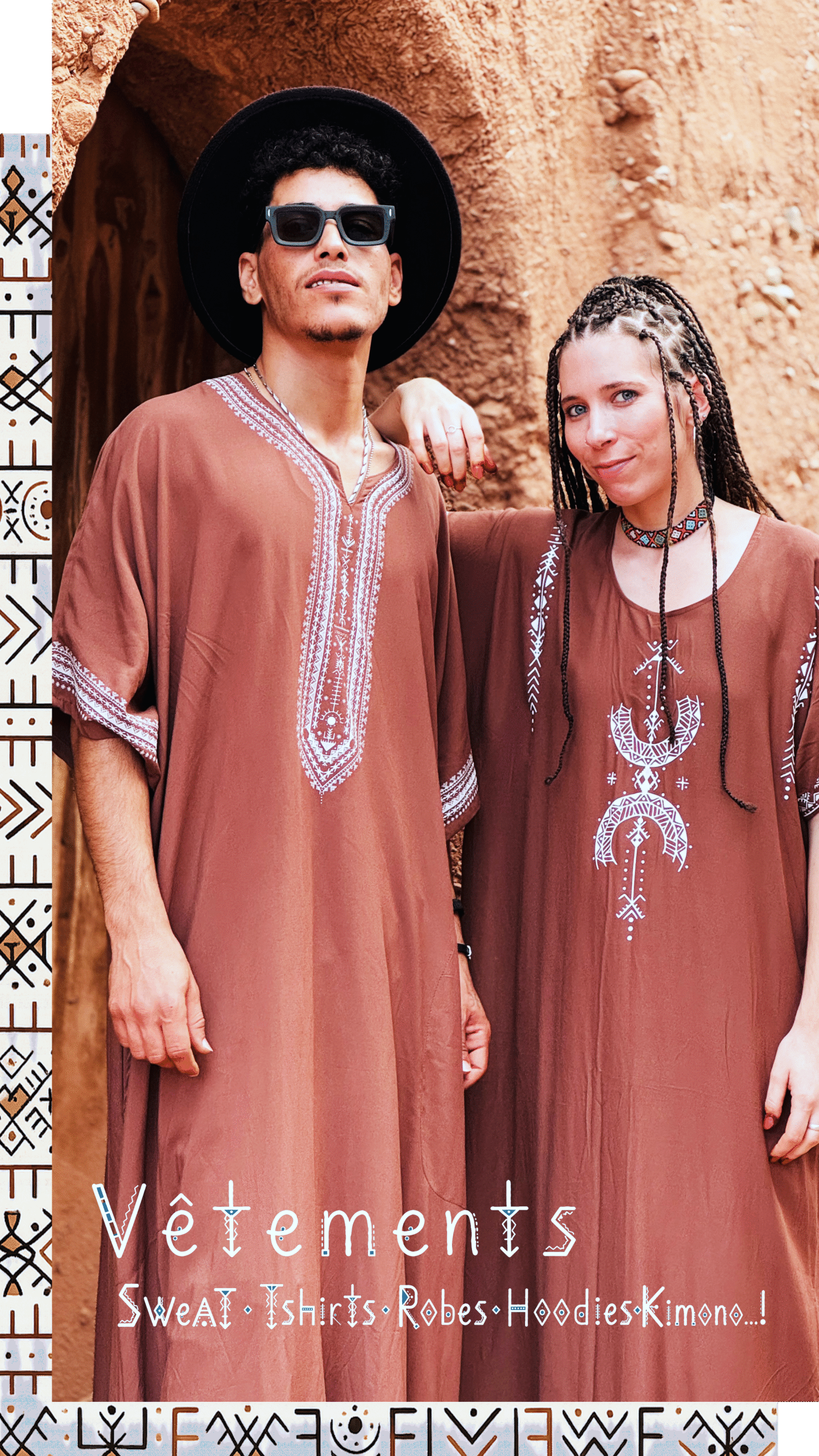 Traditional Amazigh clothing featuring Moroccan textile details and geometric cultural motifs